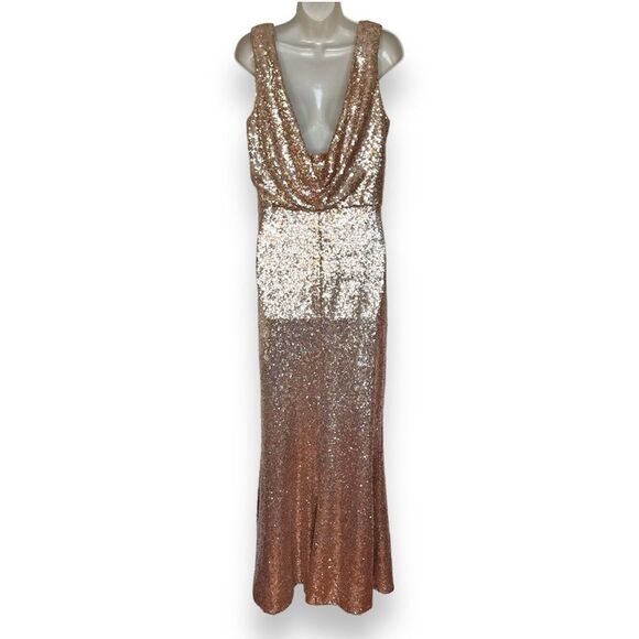 Revelry Dakota Rose Gold Sequin Gown V Neck Draped Scoop Open Back Women 16 - Picture 8 of 16